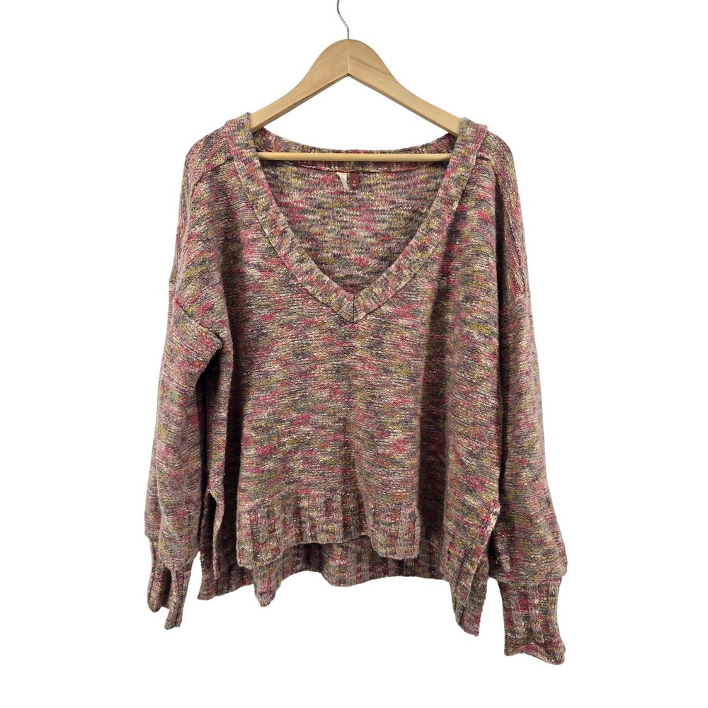 Pilcro Sweater Womens Medium V-Neck Pullover Pink Multi Marled Knit EUC